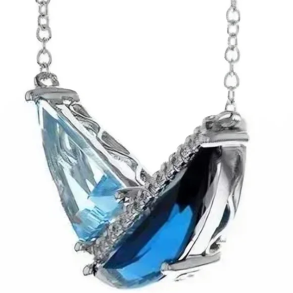Allison Kaufman London Blue Topaz, Swiss Blue Topaz, and Diamond Necklace